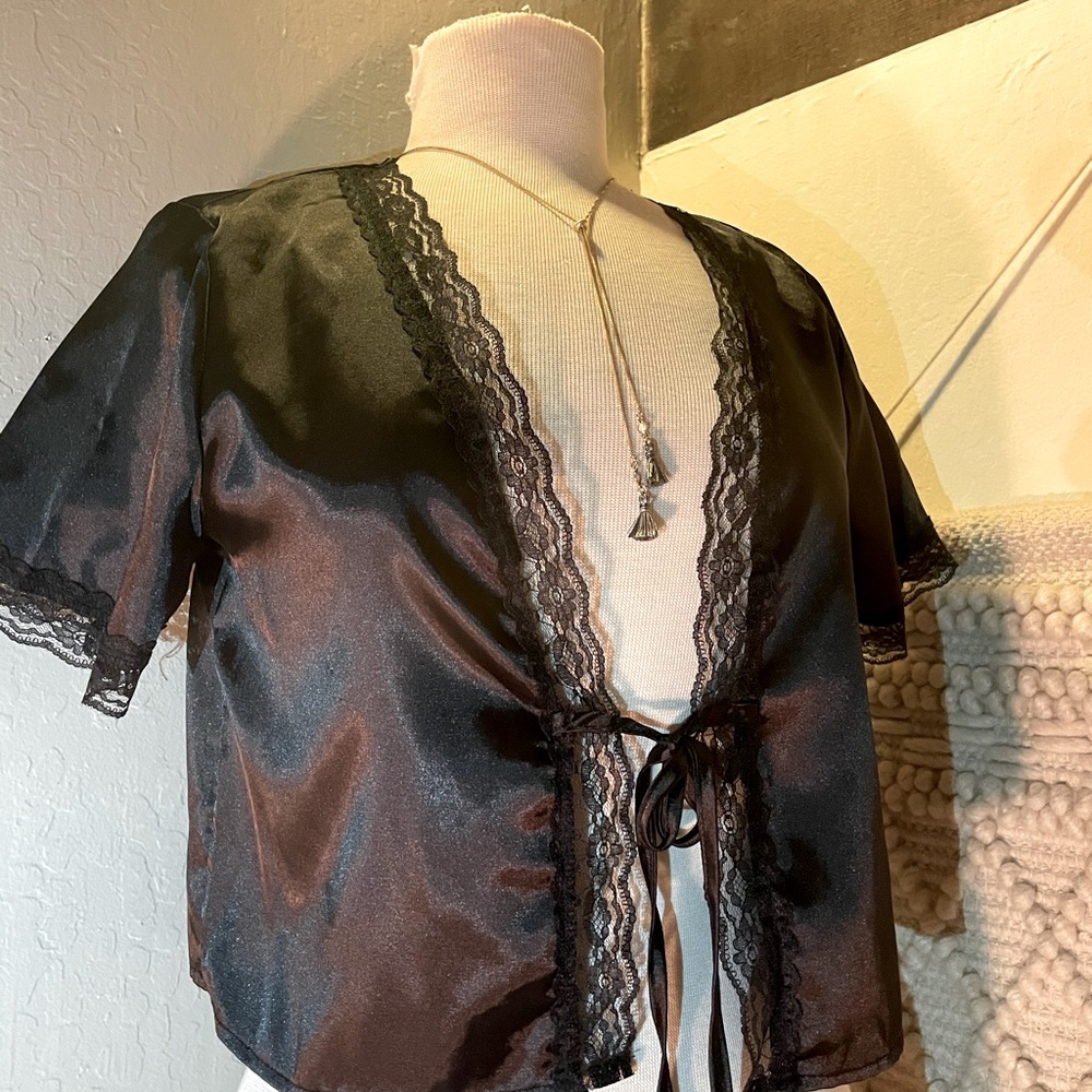 Vintage black satin and lace coverlet top.